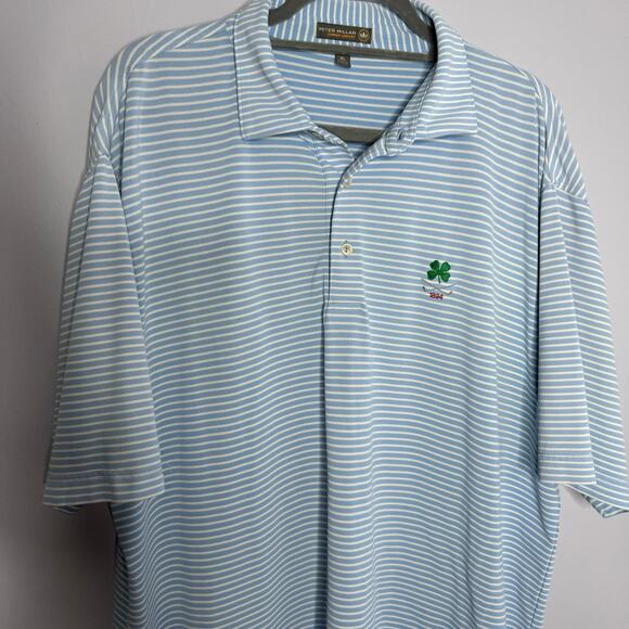 Peter Millar Men's Cottage Blue Donald Stripe Stretch Mesh Polo Shirt Golf Sz XL - Picture 6 of 8
